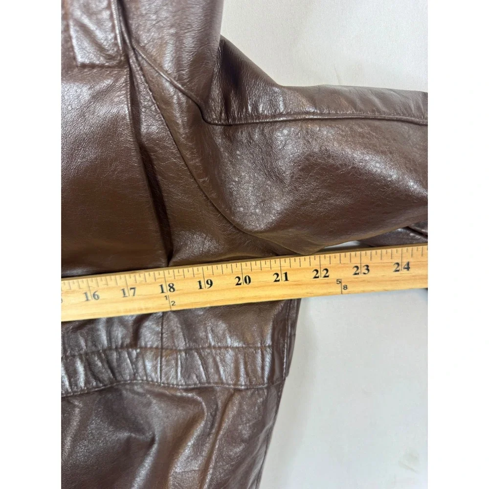 Vintage Sears Men 42 70s Brown Leather Bomber Jacket Quilted Lining CA00222
